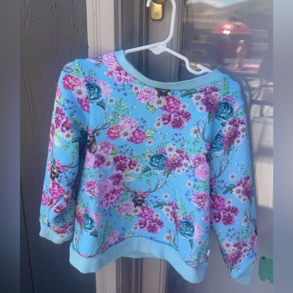 Posh Peanut Floral Blue Sweatshirt - runs small.